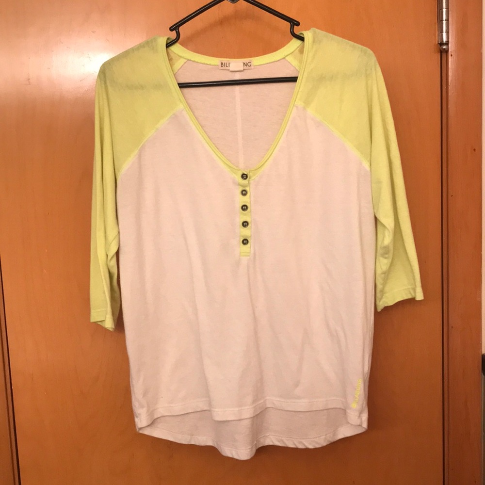 Billabong white/neon three quarter sleeve tee